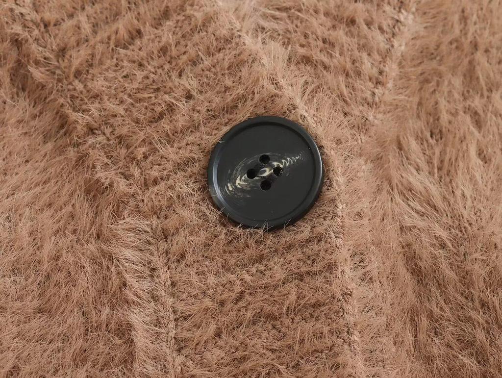 2025 Autumn Women's European & American Style Versatile Faux Mink Fur Striped Sleeve Loose Knit Cardigan