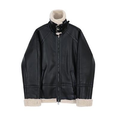 Plush Leather Jacket Men's Trendy Autumn and Winter Thickened Stand-up Collar Sherpa Leather Jacket Fur One-piece Jacket