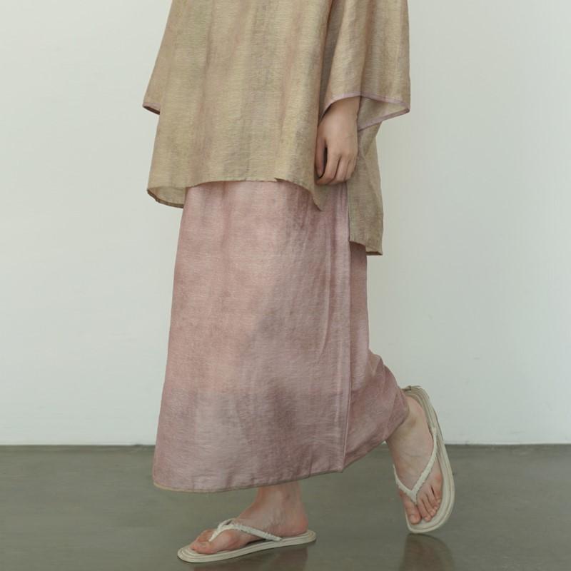 Johnature Women Vintage Solid Color Skirts Elastic Waist Summer Chinese Style Female Skirts