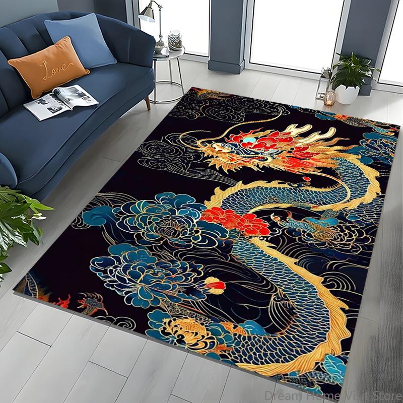 Chinese Dragon Pattern Rug Carpet For Living Room Non Slip Parlour Sofa Large Area Rugs Bedroom Kids Play Room Floor Mat Gift