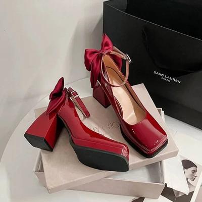 Mid Heel Square Heel Pumps PU Square Toe 2025 High Quality Shoes Female Party  Buckle Strap Autumn Classics Pumps Salto Alto
