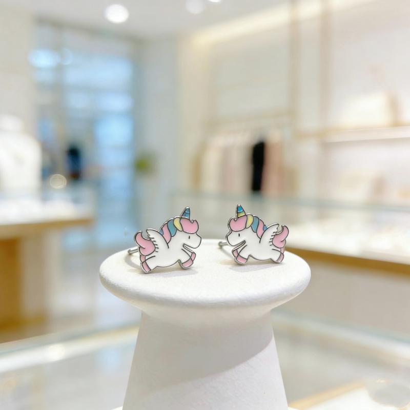 Beixi S999 Silver Needle Unicorn Stud Earrings - Cute Rainbow Pony Design for Girls and Students