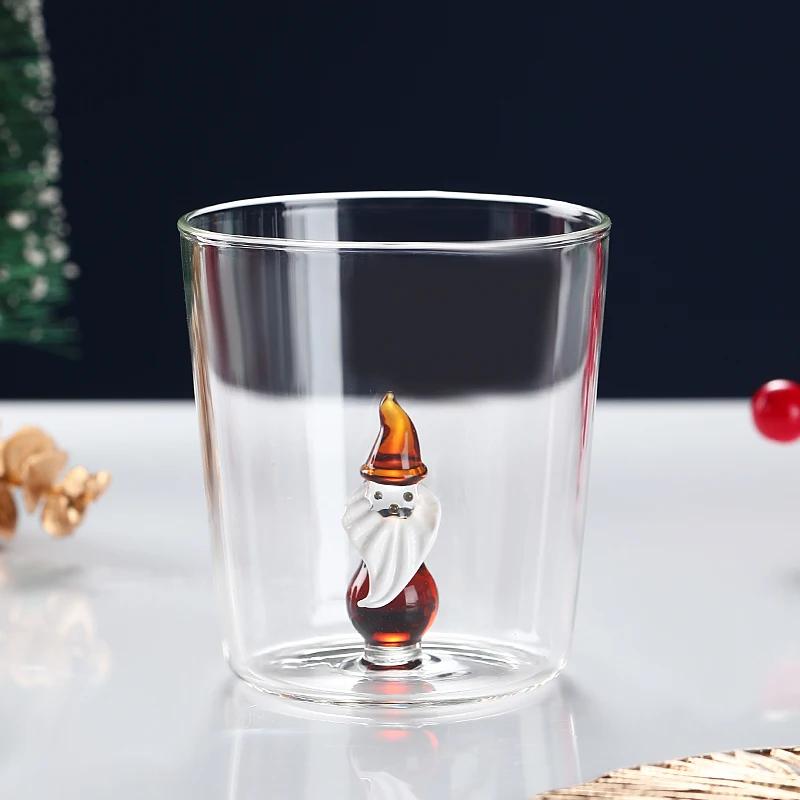 3D Cups for Christmas Transparent Glass Cups for Coffee Water Juice Mug Snowman Santa Animal Design Christmas Gift
