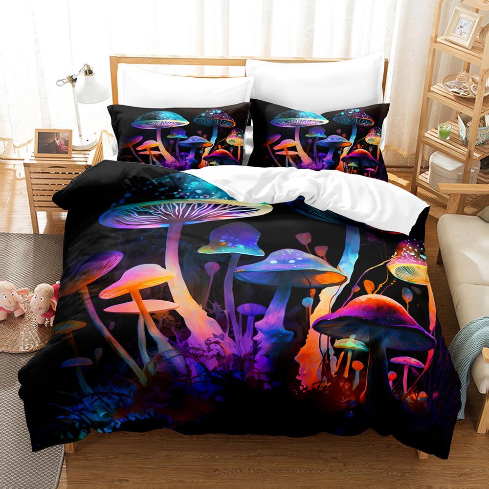 3D Digital Printing Fluorescent Mushroom Series Three-Piece Bedding