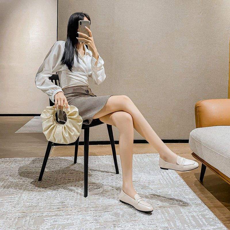 Loafers One-pedal Spring British Style Small Leather Shoes Flat Lazy Doudou Single Shoes
