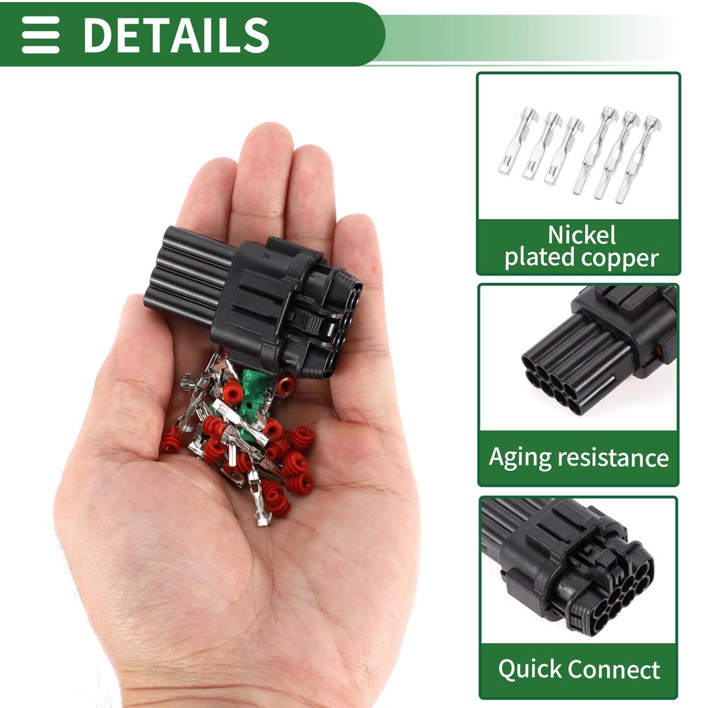 Motoforti Nissan Front Headlight Connector Housing, Female and Male Wire Terminals, Plastic, Copper-Plated Black, Waterproof