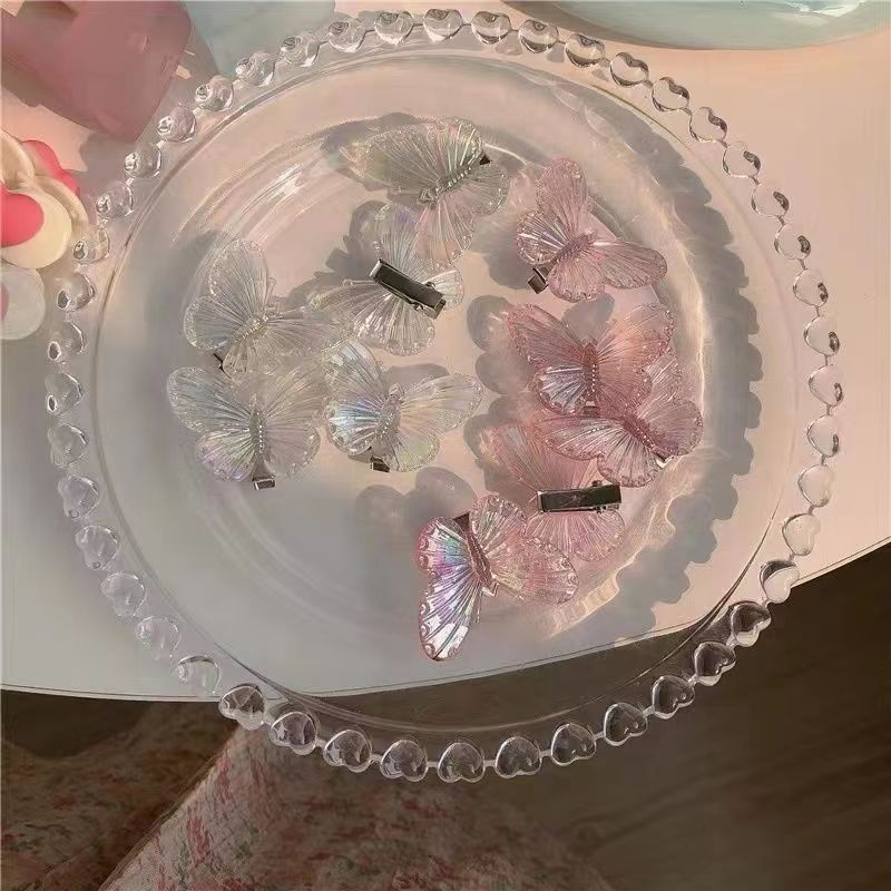 New Gradient Semi Transparent Butterfly Hair Clip Women Simple Fashion Sweet Duckbill Clip for Vacation Hair Accessories