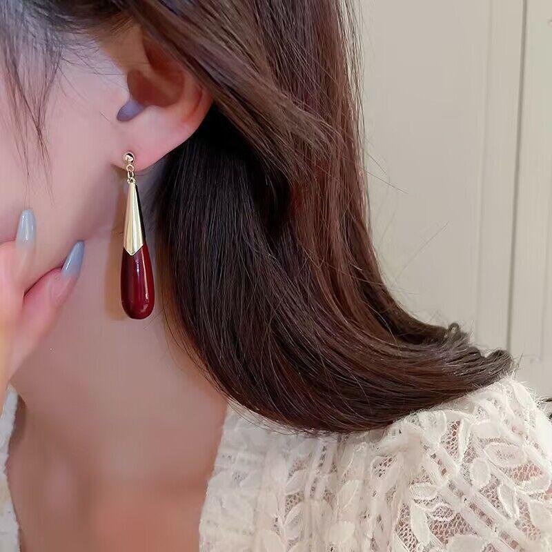 Orecchini pendenti rossi da donna alla moda, fidanzamento, matrimonio, sposa, orecchini, gioielli per feste, regalo LM