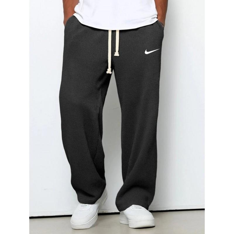 Mens Loose Waffle Knit Wide Leg Jogger Pants Casual Stretch Trousers Daily Wear