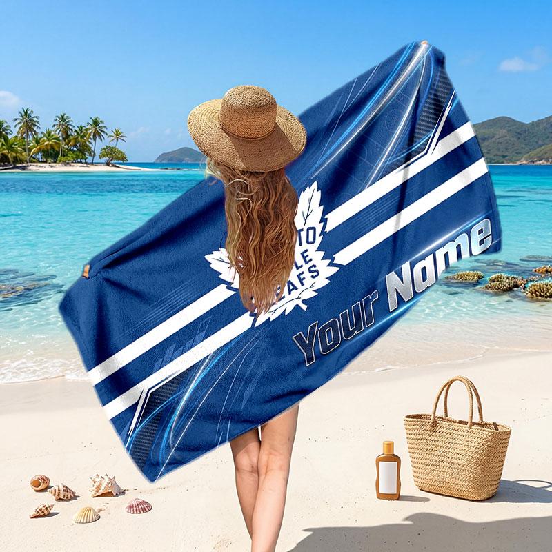 Toronto Maple Leafs Customized Name Text Beach Towel, Soft Absorbent Towel Beach Pool Travel Personal Gift