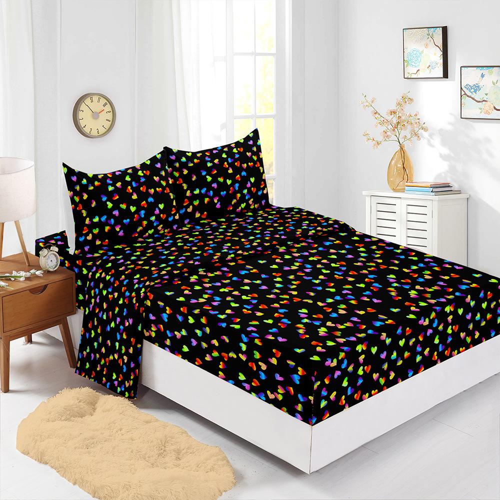 Four-Piece Mattress Sheet Digital Printing Small Fresh Mattress Protective Cover Bedding