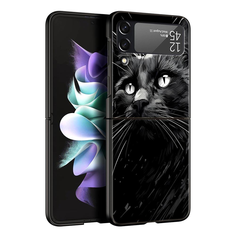 Phone Case for Samsung Galaxy Z Flip 3 4 5 6 Folding Black Shell Black Cat For Samsung Z Flip4 Flip5 PC Hard Cover