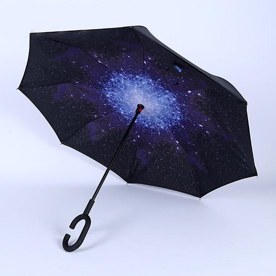 JPZYLFKZL Free Style Creative Long Shank Double Layer Inverted Umbrella Windproof Reverse C-Hook Male Golf Umbrella Reverse