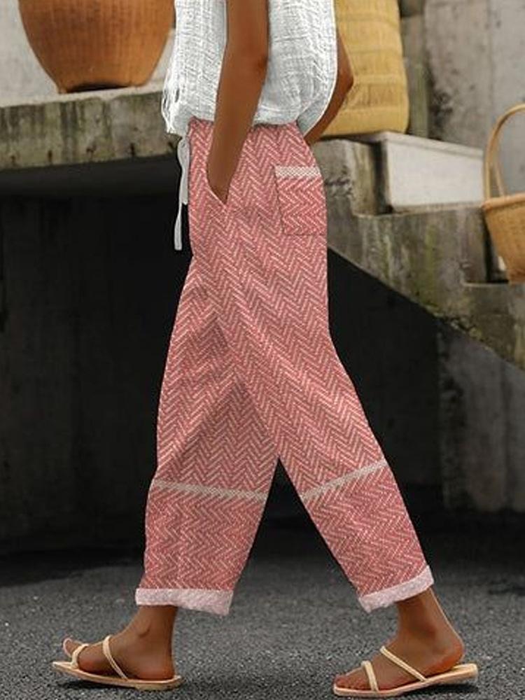 Women's Colorful Striped Wide Leg Pants with Drawstring Waist