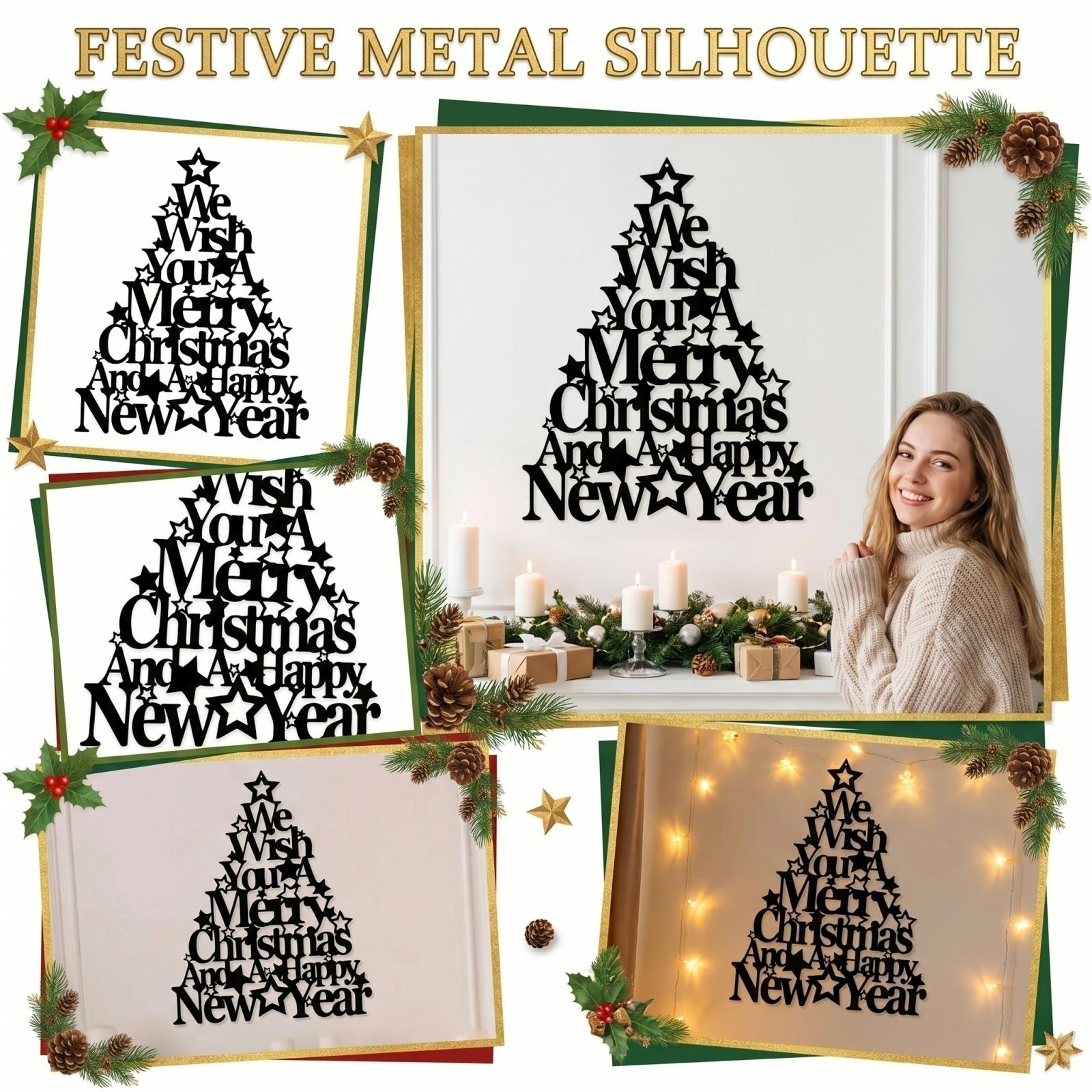 

Metal Wall Art Christmas Tree Silhouette We Wish You A Merry Christmas And A Happy New Year Metal Sign Holiday Decoration one size чёрный