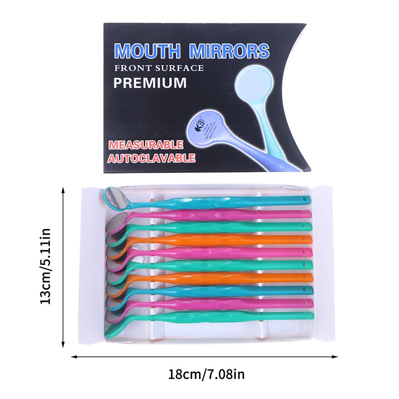 10 Pezzi Odontoiatria Specchi Orali Colorati Singola/Doppia Faccia Specchio Bocca Superficie Anteriore Premium Riflettore per Esame