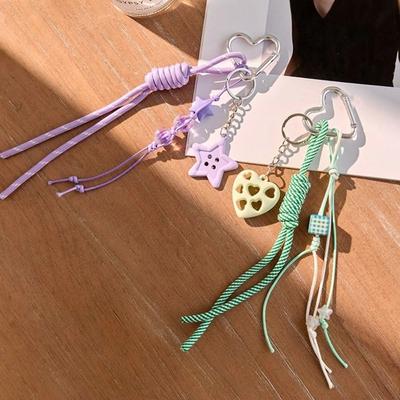 Anti-Lost Braided Rope Keychain Girl Heart Star Bowknot Key Chain  Home Decor