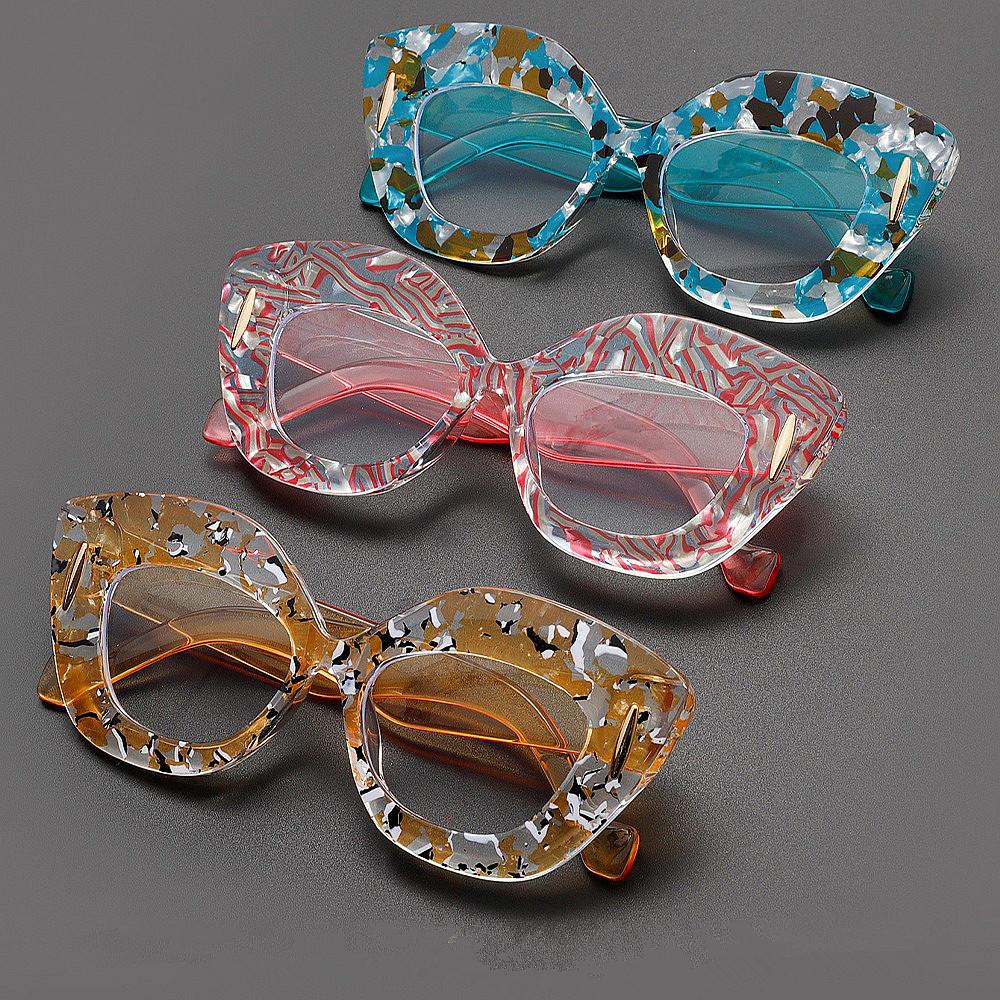 Hd Anti-Blue Light Reading Glasses Fashionable Personality Cat Eye Large Frame Floral-Print Versatile Eye Protection 0 To +4.0