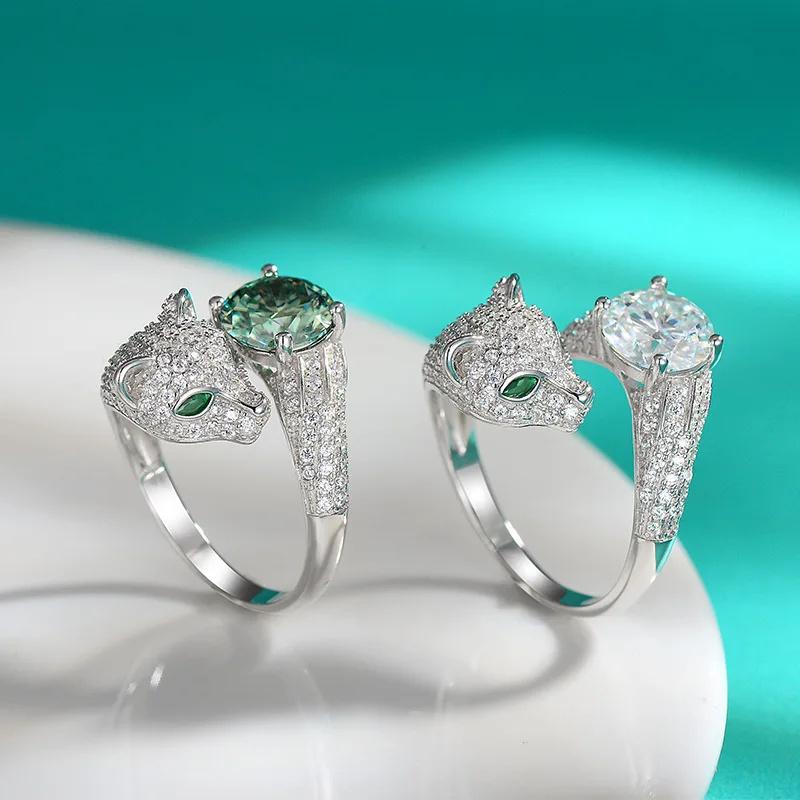 Kreativer Leopardenkopf-Ring für Damen - Grün & Weiß Zirkonia Schmuck | Verstellbares Offenes Design Party Schmuck