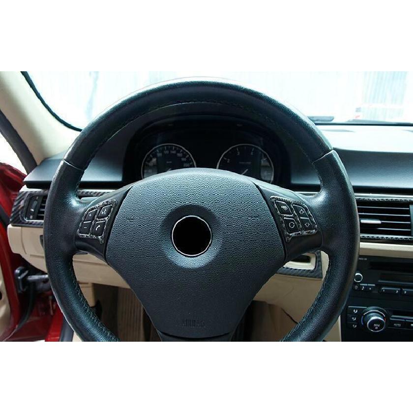 Real Carbon Fiber Steering Wheel Switch Cover Trim For BMW 3-Series 2005-2012