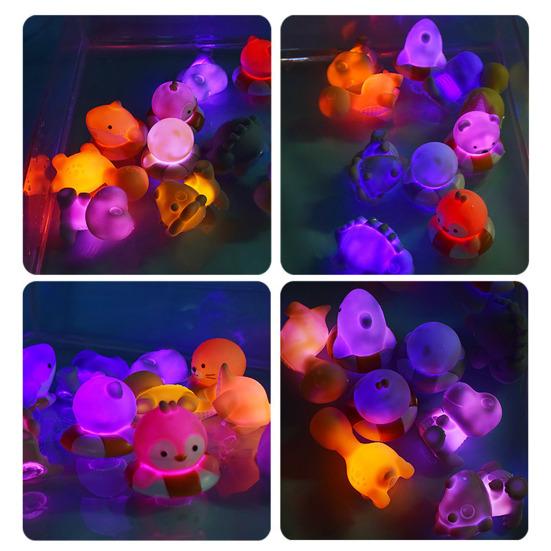 4Pcs Animals LED Light Up Bath Toy Swimming Water Soft Rubber Float Induction Luminous Penguin Dinosaur Fun