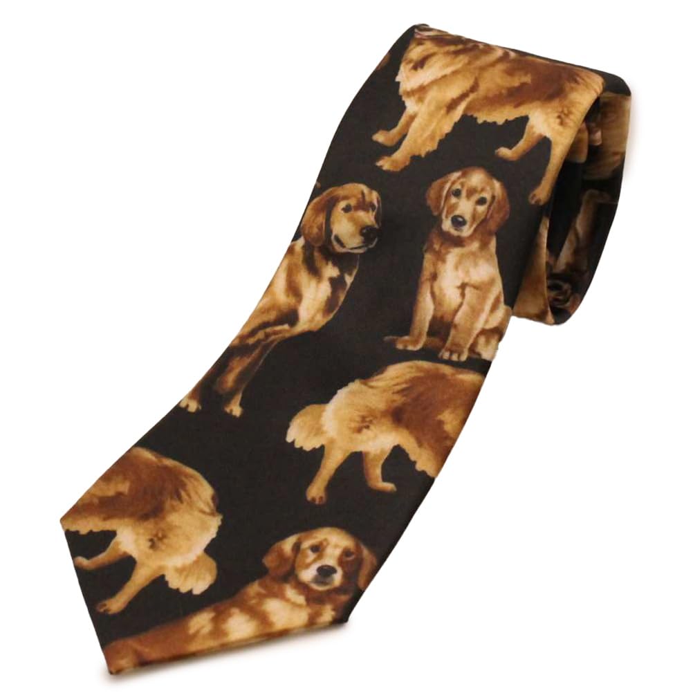 [CUFFSMANIA] Black Golden Retriever Dog Pattern Funny Unique Tie