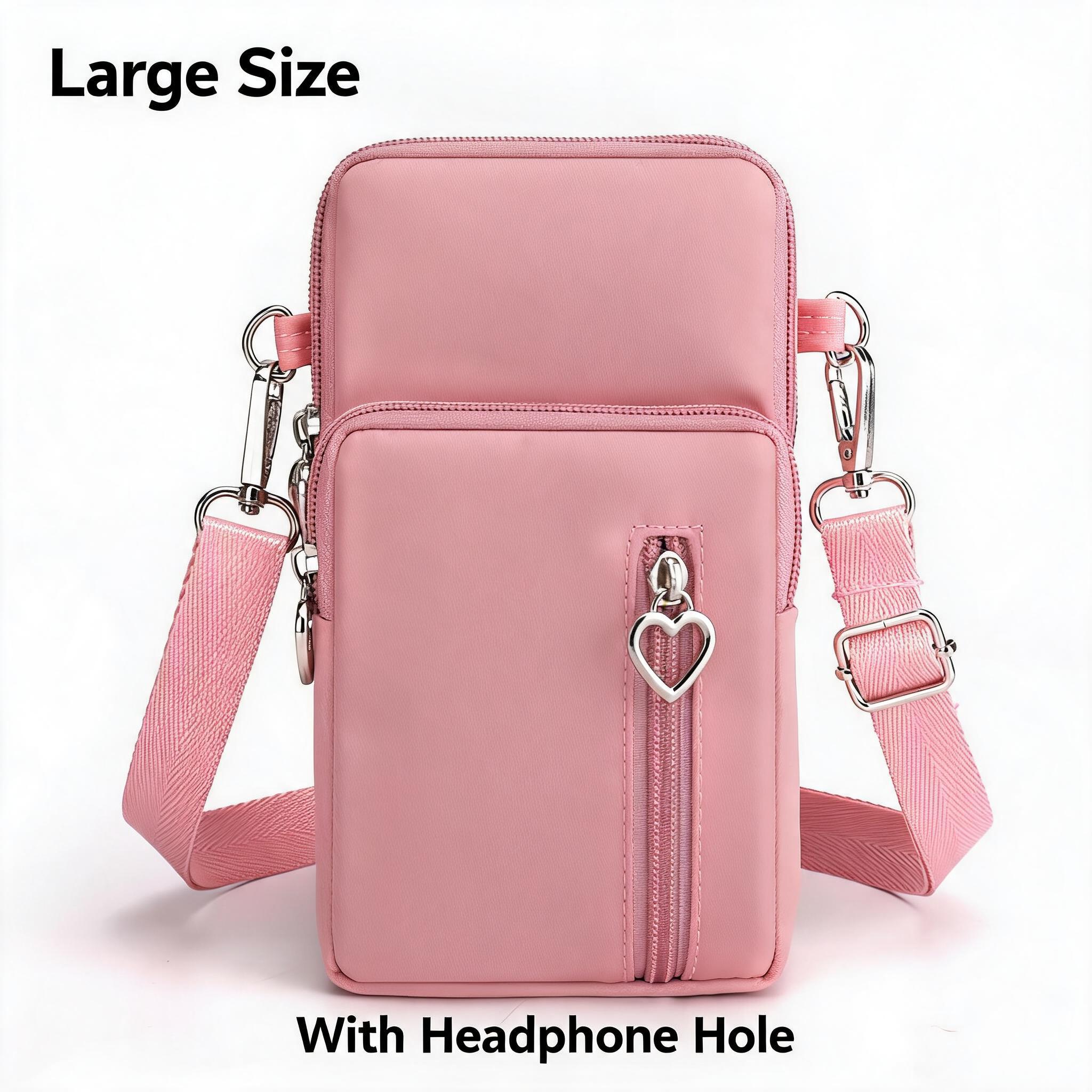 Market-6 Waterdichte Nylon Mini Crossbody Telefoon Tas voor Vrouwen Hart Metalen Rits Meerdere Vakken Schouder Arm Tas Telefoon Portemonnee Portemonnee pink