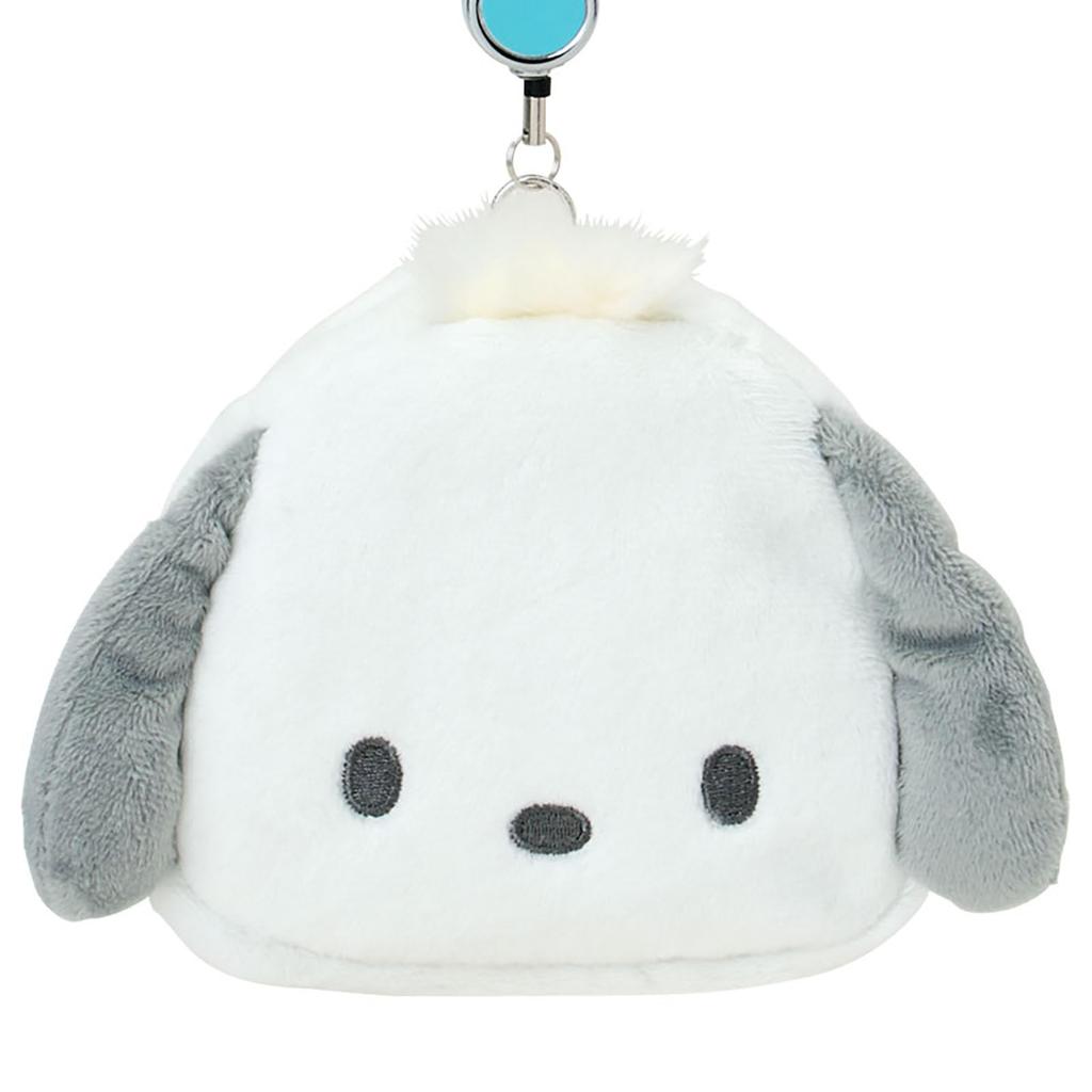 Sanrio Pochacco Pass Case Pass Holder with Small Item Ages 15 and 303313 Face-Shaped & Pouch, Cotton, PVC, Steel, Polyester, Reel, Storage, Up,