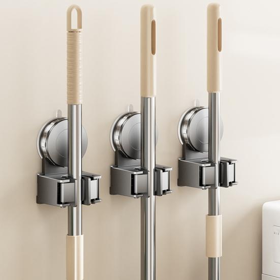 Suction Cup Mop Holder No Drilling Wall Mount Broom Mop Organizer Reusable Removable Bathroom Kitchen Garage Laundry Room Mop Hanger