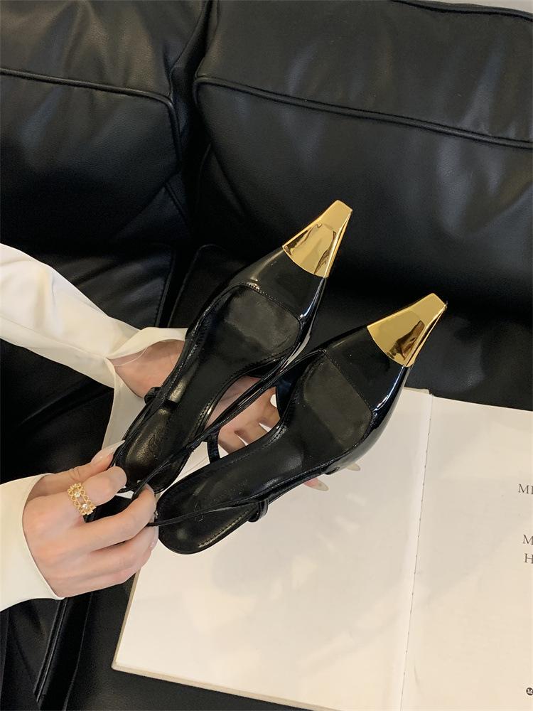 Rich French Metal Small Square Head High Heels Women S Spring And Summer Word With Bag Head High Heels Sandals 35 7270₽