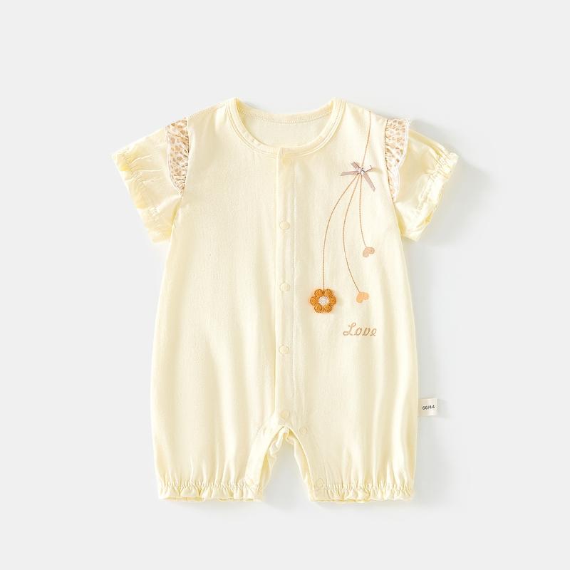 

Комбинезон с коротким рукавом для новорожденных, летние тонкие хлопковые комбинезоны для девочек, высококачественная одежда для прогулок для малышей 0-24 месяцев 66(2-5M) жёлтый