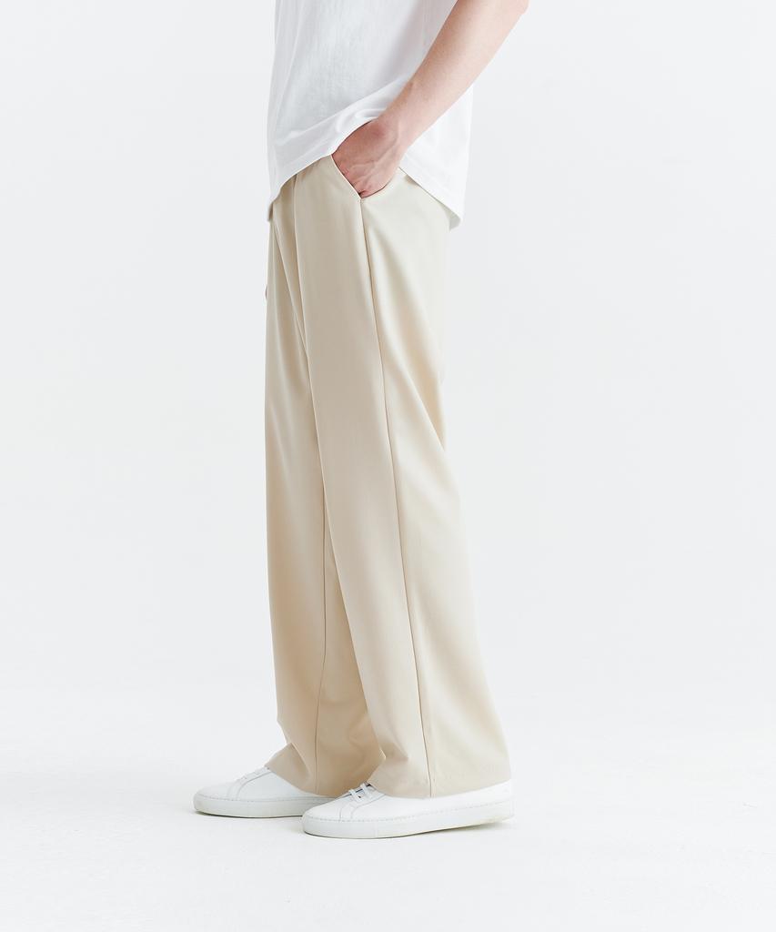 WHOLOVESART Unisex Semi-Wide Elastic Waist Slacks Cream