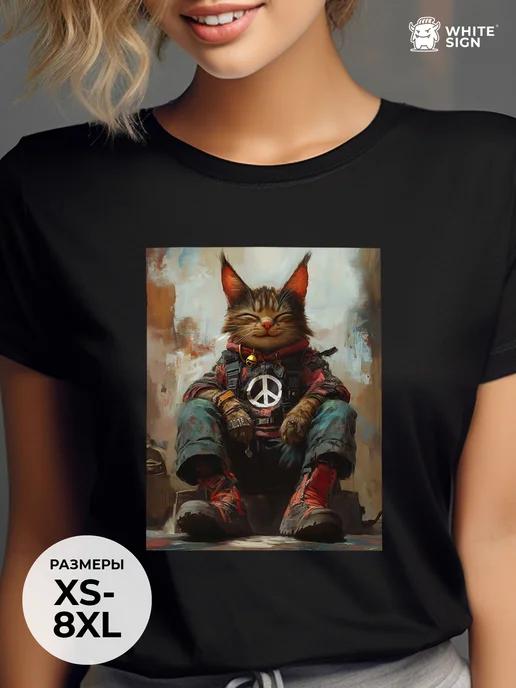 Oversized cotton T-shirt with  Cat for Peace  print 3XL