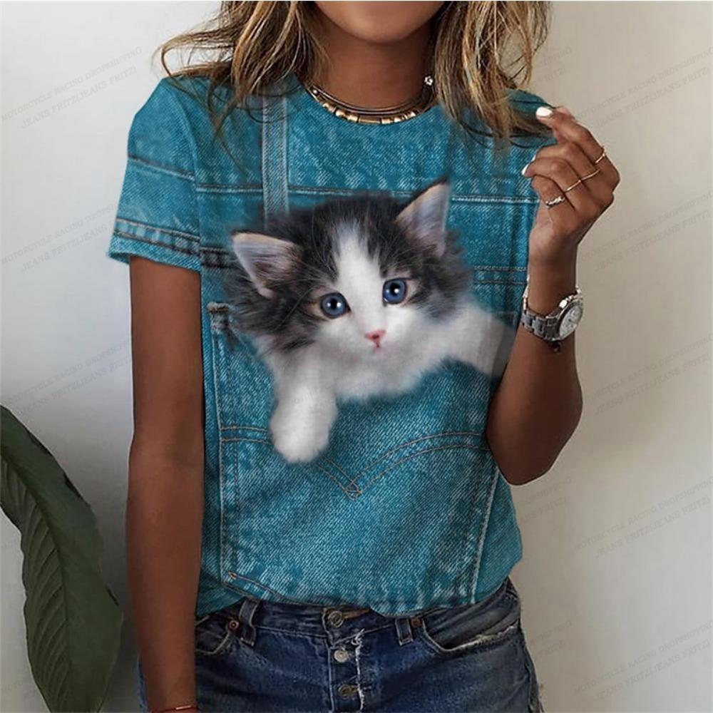 Cute Anime Cat 3d Print Women's T-shirts Funny Animal T Shirt Girls Streetwear Y2k Clothing Fashion Tops Woman