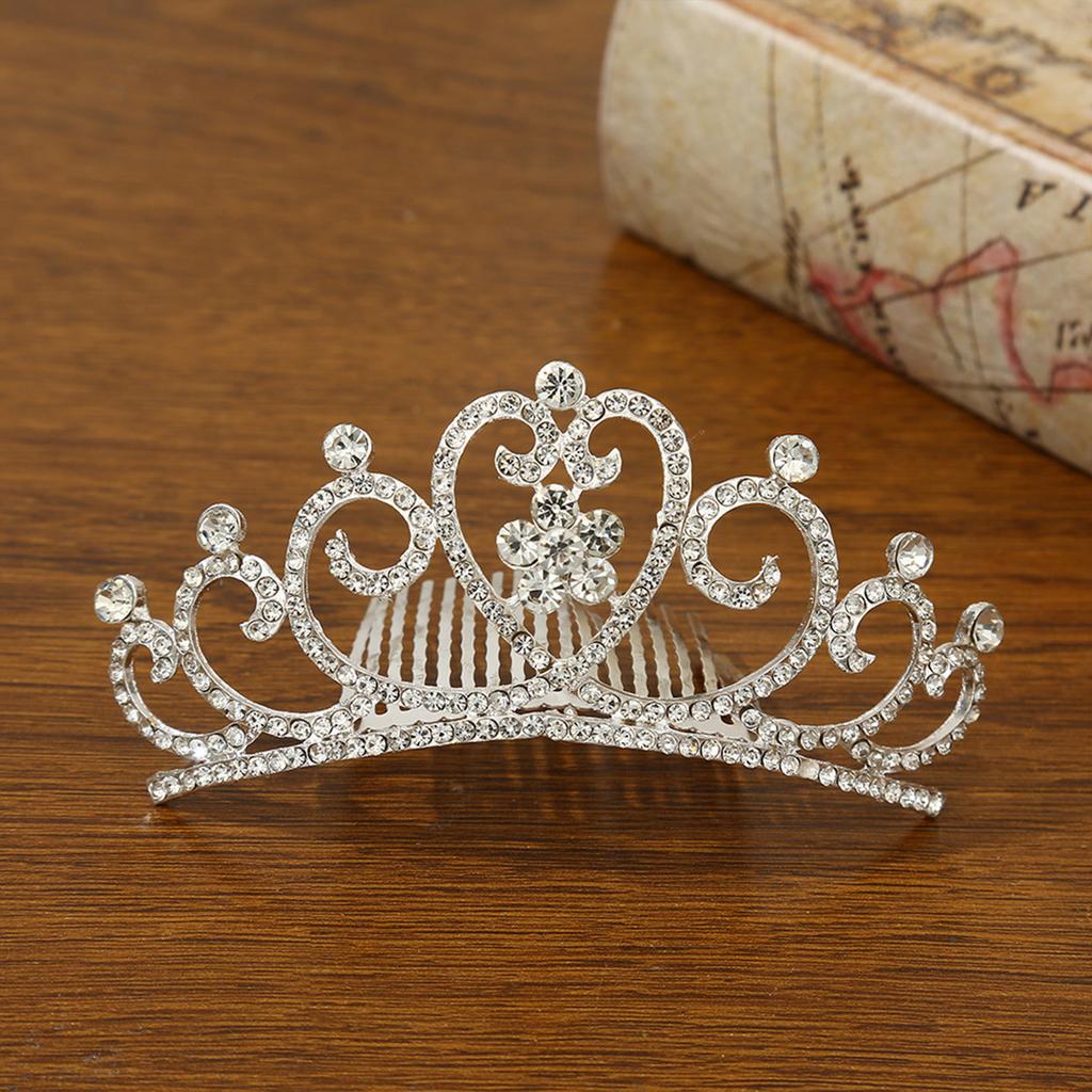 Bridal Hair Comb with Crown Decor Shiny Rhinestone Elegant Hair Comb Barrette for Woman Hair Decorative Use