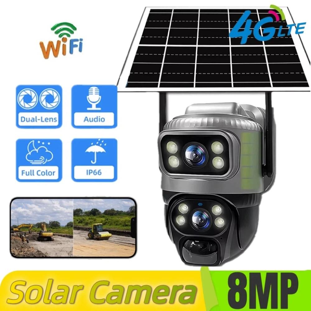 4G/WIFI Solar Security Camera, HD Dual-Lens PIR Motion Detection, Waterproof Night Vision Surveillance