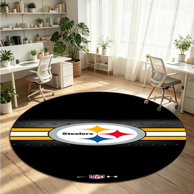 Pittsburgh Steelers Printed Round Crystal Velvet Rug Soft Non Slip Floor Carpet For Bedroom Holiday Gift