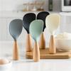 Anti-slip Serving Spoon Wooden Handle Silicone Standing Rice Spatula Heat-resistant Non-stick Cooker Spoon