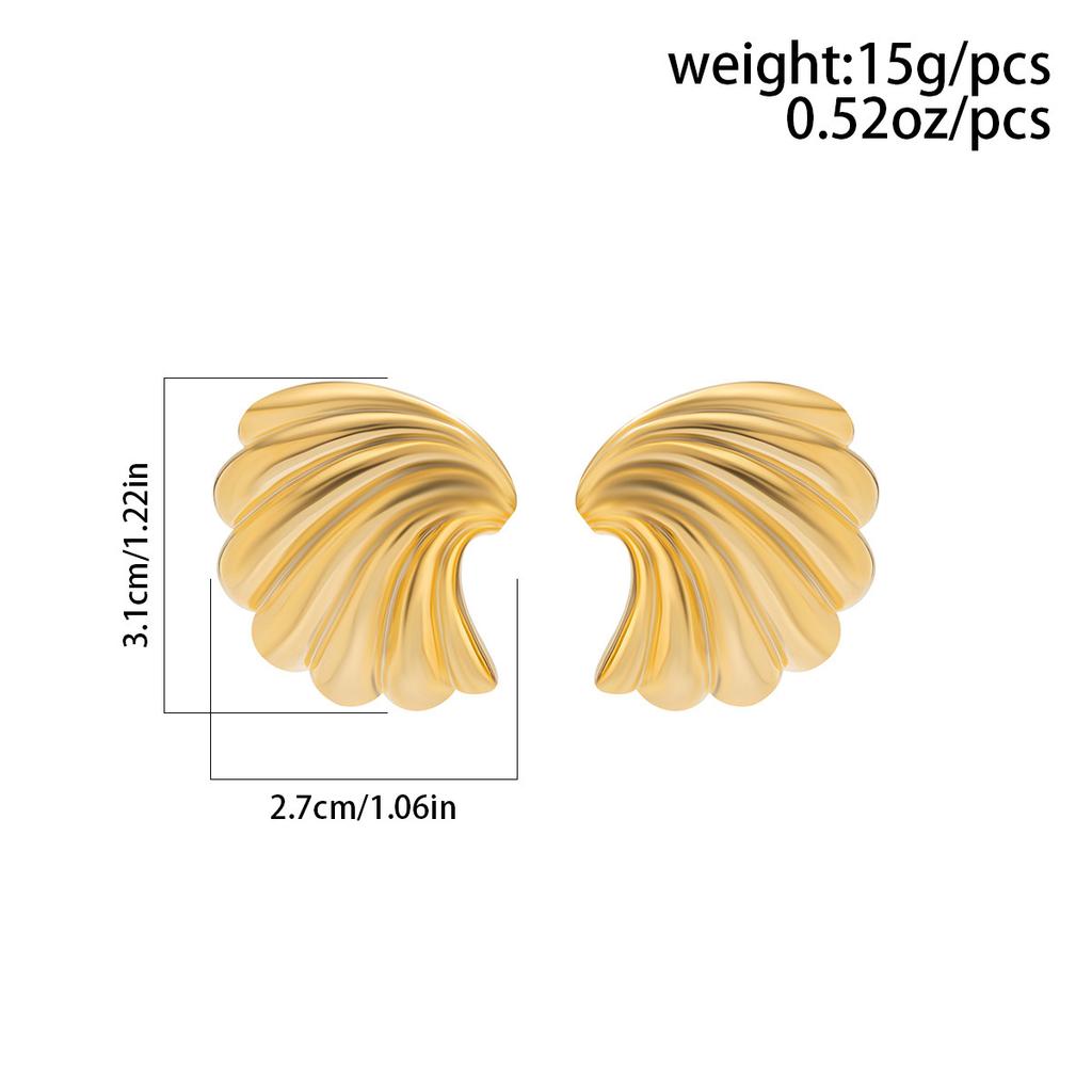 Exaggerated metal ginkgo biloba stud earrings, trendy girl sweet cool wind shell pattern earrings