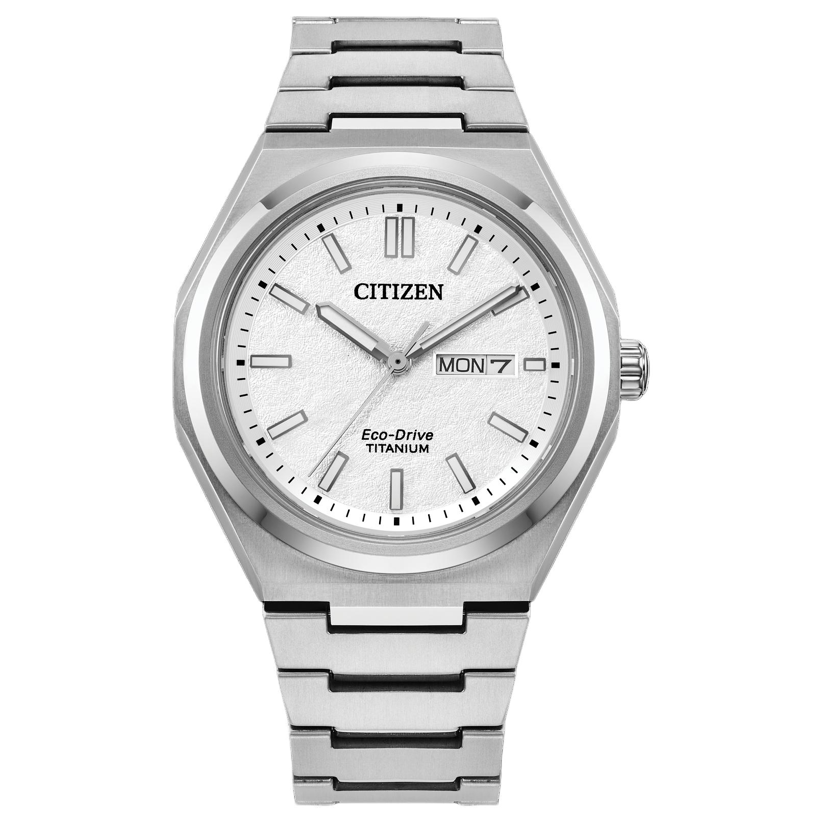 

CITIZEN Integrated Super Titanium™ 100m Water Resistant Light Powered Quartz Movement Super Titanium Strap AW0130-85A White Dial