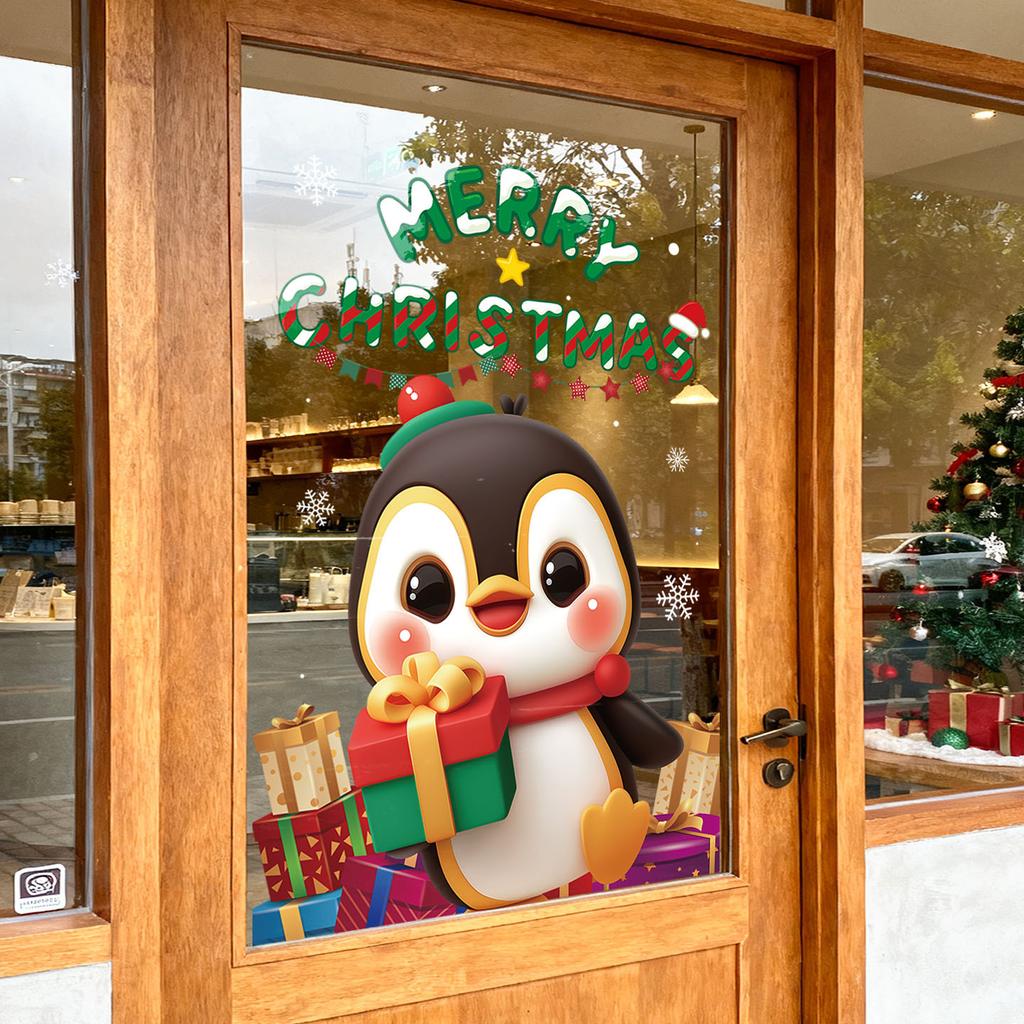 Christmas Penguin Glass Window Shopping Mall Atmosphere Decoration Electrostatic Stickers