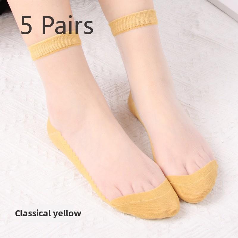 5 Pairs of Women's Summer New Solid Color Crystal Socks