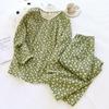 2025 Japanese New Women's Spring/Summer Pajama Two Piece Set 100% Cotton Round Neck Cardigan Long Sleeve Pants Home Clothing Set