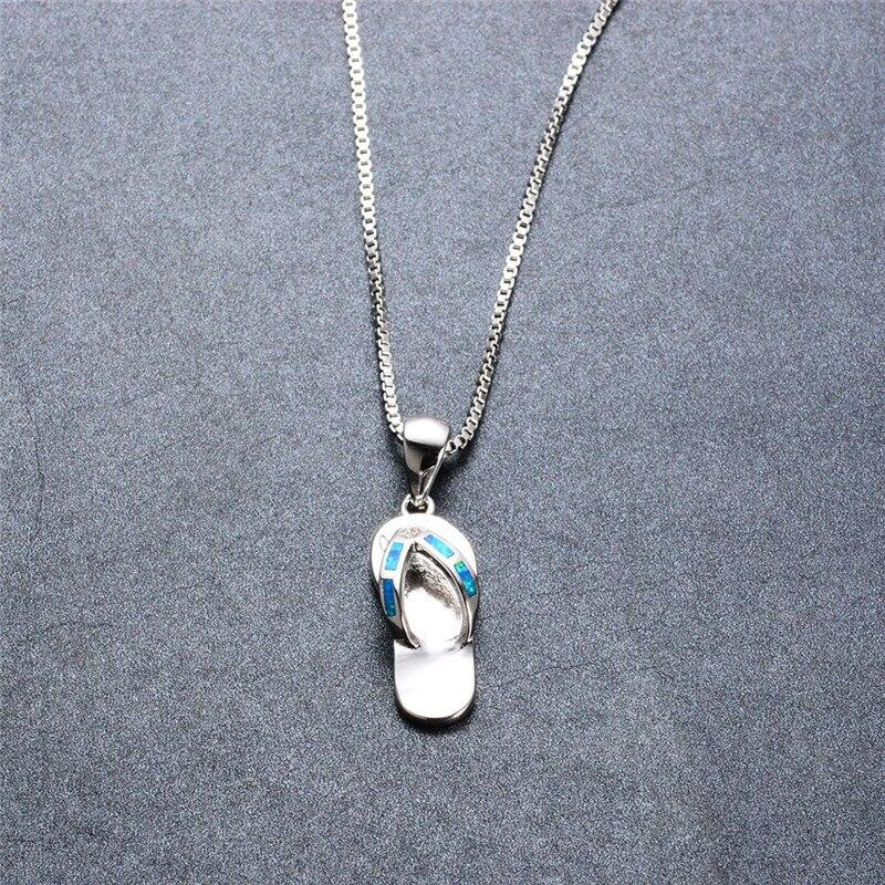 Cute Dainty Small Women Flip Flop Pendant Necklace Blue Fire Opal Stone Pendant Necklaces Bride Jewelry  Sterling Color NecklaceCute