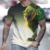 Fashionable Animal Lion Pattern 3D Digital Printing Men's Round Neck Short Sleeved T-shirt