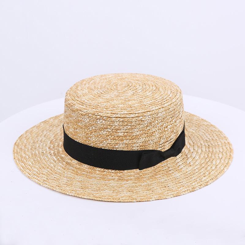 Japanese flat-top straw straw hat summer sun protection sun hat children's Korean version fashion versatile travel beach hat