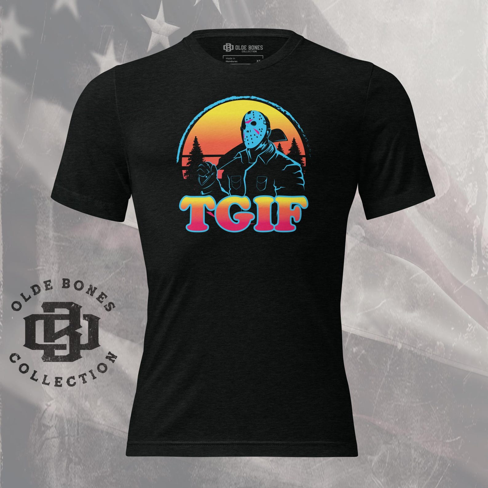 TGIF Jason Voorhees 80s Style Tri-Blend Black T-Shirt S