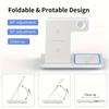 Wireless Charger LED Light Phone Stand 4 In 1 For iPhone 16 15 14 13 12 Apple Watch 8 7 6 AirPods Foldable Fast Charging Station