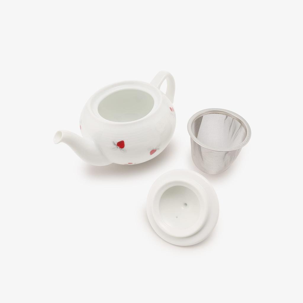 Afternoon Tea Living Teapot GU53 Strawberry Teapot with Strainer, Parallel White
