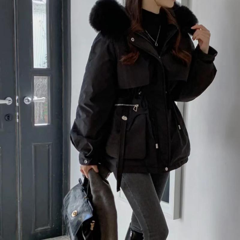 Winter Korean Fashion Warm Elastic Waist Overcoat Women Hoodie Casual Loose Thick Coat Female New Design Aesthetic Long Sleeve Vintage